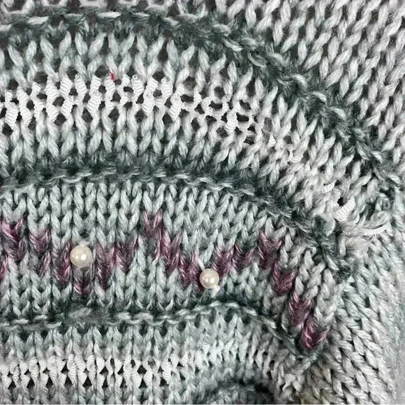 Women's hand-knit Sz.L Striped Sweater with beads Cottagecore 90s/Y2K - Picture 3 of 5